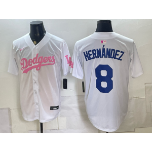Los Angeles Dodgers 8 Hernandez White Pink Men Jersey