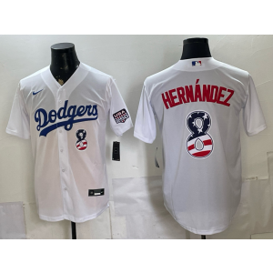 Los Angeles Dodgers 8 Hernandez White USA 250 Fourth of July Men Jersey