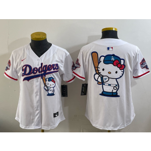 Los Angeles Dodgers Blank White Hello Kitty Cool Base Youth Jersey 1 Los Angeles Dodgers Blank White Hello Kitty Cool Base Youth Jersey 1
