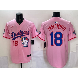 Los Angeles Dodgers18 Yamamoto Pink Hello Kitty Cool Base Men Jersey Los Angeles Dodgers18 Yamamoto Pink Hello Kitty Cool Base Men Jersey