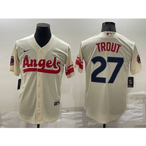 MLB Angels 27 Mike Trout Cream 2021 City Connect Cool Base Men Jersey 1 MLB Angels 27 Mike Trout Cream 2021 City Connect Cool Base Men Jersey 1