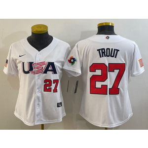 MLB Angels 27 Mike Trout White 2023 World Baseball Classic Women Jersey MLB Angels 27 Mike Trout White 2023 World Baseball Classic Women Jersey