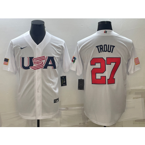 MLB Angels USA Baseball 27 Mike Trout White 2023 World Baseball Classic Men Jersey 1 MLB Angels USA Baseball 27 Mike Trout White 2023 World Baseball Classic Men Jersey 1