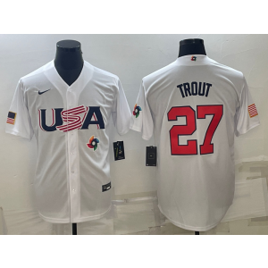 MLB Angels USA Baseball 27 Mike Trout White 2023 World Baseball Classic Men Jersey 2 MLB Angels USA Baseball 27 Mike Trout White 2023 World Baseball Classic Men Jersey 2