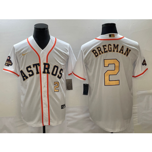 MLB Astros 2 Alex Bregman White 2023 Gold Collection With World Serise Champions Patch Cool Base Men Jersey MLB Astros 2 Alex Bregman White 2023 Gold Collection With World Serise Champions Patch Cool Base Men Jersey