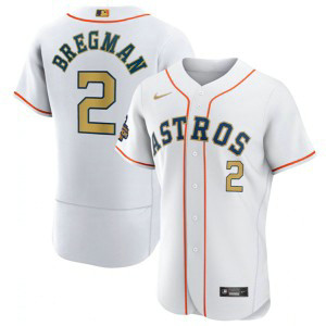MLB Astros 2 Alex Bregman White 2023 Gold Collection With World Serise Champions Patch Flexbase Men Jersey MLB Astros 2 Alex Bregman White 2023 Gold Collection With World Serise Champions Patch Flexbase Men Jersey