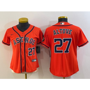MLB Astros 27 Jose Altuve Orange With Patch Nike Cool Base Women Jersey(Run Small) MLB Astros 27 Jose Altuve Orange With Patch Nike Cool Base Women Jersey(Run Small)