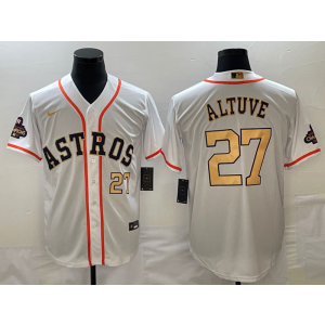 MLB Astros 27 Jose Altuve White 2023 Gold Collection With World Serise Champions Patch Cool Base Men Jersey MLB Astros 27 Jose Altuve White 2023 Gold Collection With World Serise Champions Patch Cool Base Men Jersey