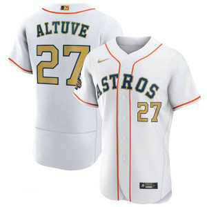 MLB Astros 27 Jose Altuve White 2023 Gold Collection With World Serise Champions Patch Flexbase Men Jersey MLB Astros 27 Jose Altuve White 2023 Gold Collection With World Serise Champions Patch Flexbase Men Jersey