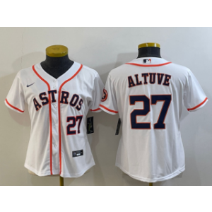 MLB Astros 27 Jose Altuve White With Patch Nike Cool Base Women Jersey(Run Small) MLB Astros 27 Jose Altuve White With Patch Nike Cool Base Women Jersey(Run Small)
