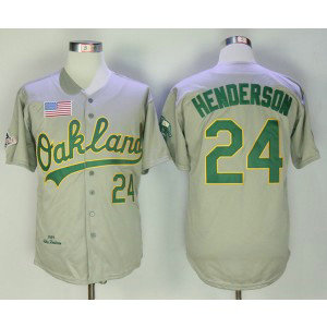 MLB Athletics 24 Rickey Henderson Gray 1989 Throwback Men Jersey MLB Athletics 24 Rickey Henderson Gray 1989 Throwback Men Jersey