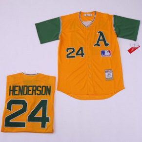 MLB Athletics 24 Rickey Henderson Yellow Retro Throwback Men Jersey MLB Athletics 24 Rickey Henderson Yellow Retro Throwback Men Jersey
