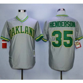 MLB Athletics 35 Rickey Henderson Grey Mitchell and Ness Men Jersey MLB Athletics 35 Rickey Henderson Grey Mitchell and Ness Men Jersey