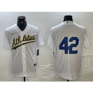 MLB Athletics 42 White Nike Cool Base Men Jersey