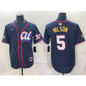 MLB Athletics 5 Wilson Navy American League 2025 All Star Nike Cool Base Men Jersey MLB Athletics 5 Wilson Navy American League 2025 All Star Nike Cool Base Men Jersey