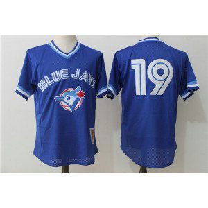 MLB Blue Jays 19 Jose Bautista Blue Mitchell and Ness Throwback Men Jersey