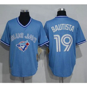 MLB Blue Jays 19 Jose Bautista Light Blue Cooperstown Throwback Men Jersey