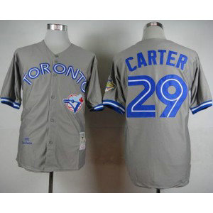 MLB Blue Jays 29 Joe Carter Grey 1992 Mitchell and Ness Throwback Men Jersey