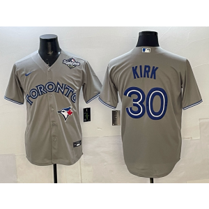 MLB Blue Jays 30 Kirk Grey 2025 World Series Nike Cool Base Men Jersey MLB Blue Jays 30 Kirk Grey 2025 World Series Nike Cool Base Men Jersey