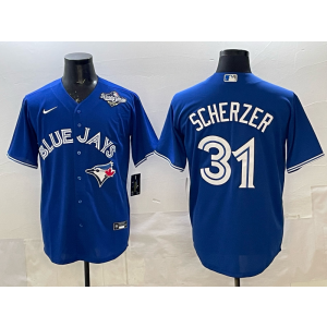 MLB Blue Jays 31 Scherzer Blue 2025 World Series Nike Cool Base Men Jersey MLB Blue Jays 31 Scherzer Blue 2025 World Series Nike Cool Base Men Jersey