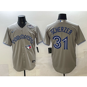 MLB Blue Jays 31 Scherzer Grey 2025 World Series Nike Cool Base Men Jersey MLB Blue Jays 31 Scherzer Grey 2025 World Series Nike Cool Base Men Jersey