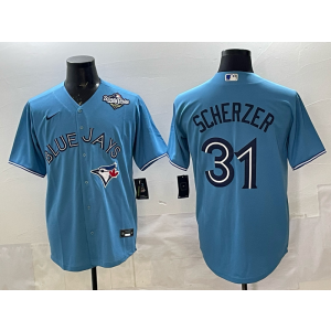 MLB Blue Jays 31 Scherzer Light Blue 2025 World Series Nike Cool Base Men Jersey MLB Blue Jays 31 Scherzer Light Blue 2025 World Series Nike Cool Base Men Jersey
