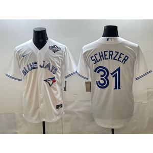 MLB Blue Jays 31 Scherzer White 2025 World Series Nike Cool Base Men Jersey MLB Blue Jays 31 Scherzer White 2025 World Series Nike Cool Base Men Jersey