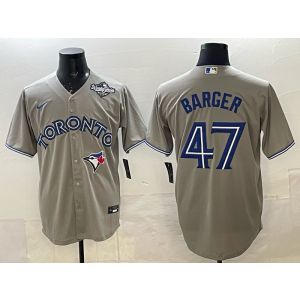 MLB Blue Jays 47 Barger Grey 2025 World Series Nike Cool Base Men Jersey MLB Blue Jays 47 Barger Grey 2025 World Series Nike Cool Base Men Jersey