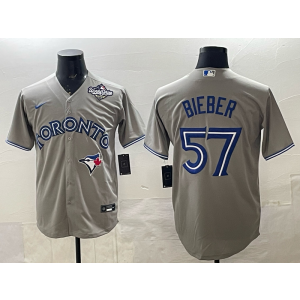 MLB Blue Jays 57 Bieber Grey 2025 World Series Nike Cool Base Men Jersey MLB Blue Jays 57 Bieber Grey 2025 World Series Nike Cool Base Men Jersey