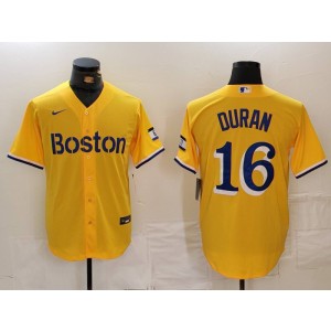 MLB Boston Red Sox 16 Duran Yellow Nike Cool Base Men Jersey