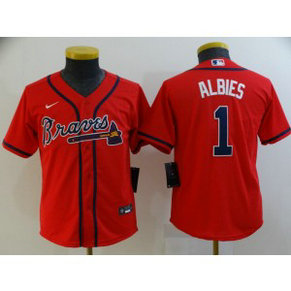 MLB Braves 1 ALBIES Red Nike Cool Base Youth Jersey MLB Braves 1 ALBIES Red Nike Cool Base Youth Jersey