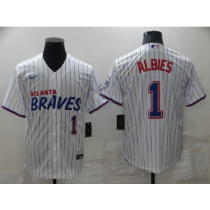 MLB Braves 1 ALBIES White 2021 City Connect Nike Cool Base Men Jersey MLB Braves 1 ALBIES White 2021 City Connect Nike Cool Base Men Jersey
