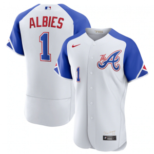 MLB Braves 1 Ozzie Albies White 2023 City Connect Nike Flexbase Men Jersey MLB Braves 1 Ozzie Albies White 2023 City Connect Nike Flexbase Men Jersey