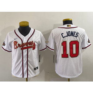 MLB Braves 10 Chipper Jones White Gold Nike Cool Base Youth Jersey MLB Braves 10 Chipper Jones White Gold Nike Cool Base Youth Jersey