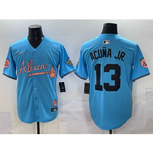 MLB Braves 13 Acuna JR Blue Nike Cool Base Men Jersey MLB Braves 13 Acuna JR Blue Nike Cool Base Men Jersey