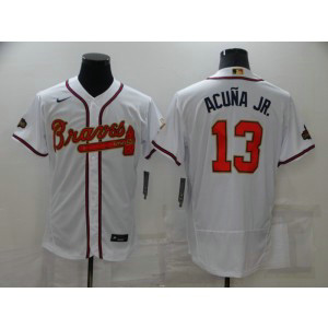 MLB Braves 13 Ronald Acuna 2022 White Gold Nike Flexbase Men Jersey