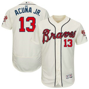 MLB Braves 13 Ronald Acuna Jr. Cream Flexbase Men Jersey MLB Braves 13 Ronald Acuna Jr. Cream Flexbase Men Jersey