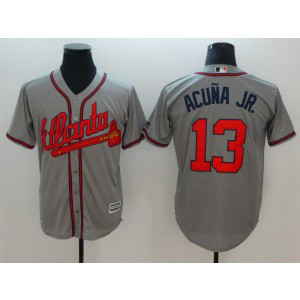 MLB Braves 13 Ronald Acuna Jr. Gray Cool Base Men Jersey MLB Braves 13 Ronald Acuna Jr. Gray Cool Base Men Jersey