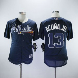 MLB Braves 13 Ronald Acuna Jr. Navy Flexbase Men Jersey MLB Braves 13 Ronald Acuna Jr. Navy Flexbase Men Jersey