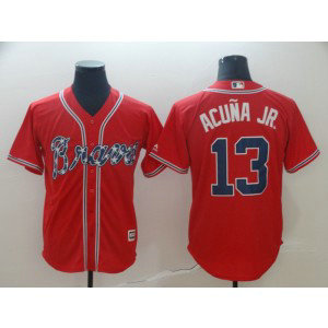 MLB Braves 13 Ronald Acuna Jr. Red Cool Base Men Jersey MLB Braves 13 Ronald Acuna Jr. Red Cool Base Men Jersey