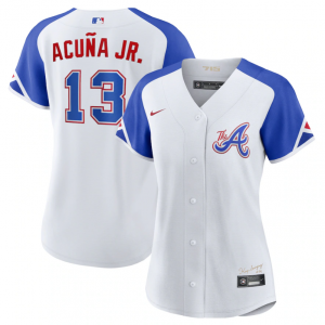 MLB Braves 13 Ronald Acuna Jr. White 2023 City Connect Nike Cool Base Women Jersey(Run Small) MLB Braves 13 Ronald Acuna Jr. White 2023 City Connect Nike Cool Base Women Jersey(Run Small)