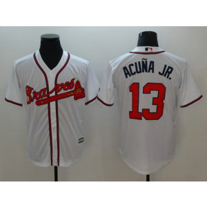 MLB Braves 13 Ronald Acuna Jr. White Cool Base Men Jersey MLB Braves 13 Ronald Acuna Jr. White Cool Base Men Jersey