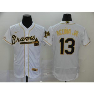 MLB Braves 13 Ronald Acuna Jr. White Gold 2020 Nike Flexbase Men Jersey