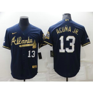 MLB Braves 13 Ronald Acuna Navy Gold Nike Cool Base Men Jersey MLB Braves 13 Ronald Acuna Navy Gold Nike Cool Base Men Jersey