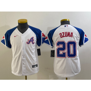 MLB Braves 20 Ozuna White City Connect Nike Cool Base Youth Jersey