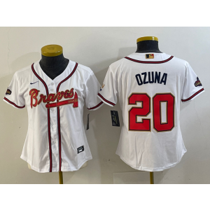 MLB Braves 20 Ozuna White Gold Champion Nike Cool Base Women Jersey MLB Braves 20 Ozuna White Gold Champion Nike Cool Base Women Jersey