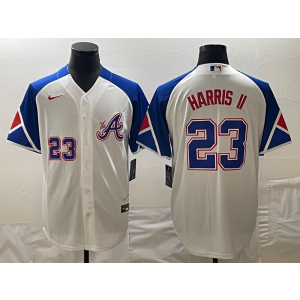MLB Braves 23 Harris II White 2023 City Connect Nike Cool Base Men Jersey MLB Braves 23 Harris II White 2023 City Connect Nike Cool Base Men Jersey