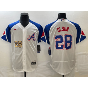 MLB Braves 28 Matt Olson White Gold 2023 City Connect Nike Flexbase Men Jersey MLB Braves 28 Matt Olson White Gold 2023 City Connect Nike Flexbase Men Jersey