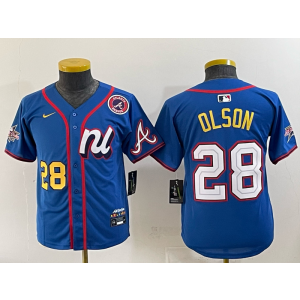 MLB Braves 28 OLSON Blue 2025 All Star Nike Cool Base Youth Jersey MLB Braves 28 OLSON Blue 2025 All Star Nike Cool Base Youth Jersey