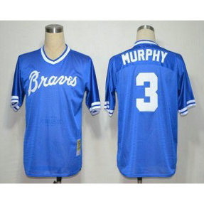 MLB Braves 3 Dale Murphy Blue Mitchell and Ness Throwback Men Jersey